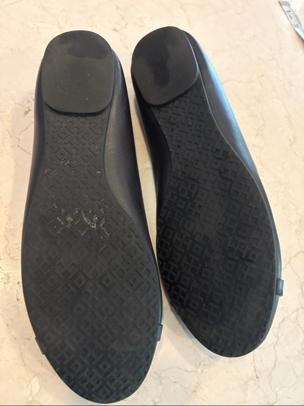 Tory Burch Navy Leather Logo Ballet Flats - Picture 4 of 5